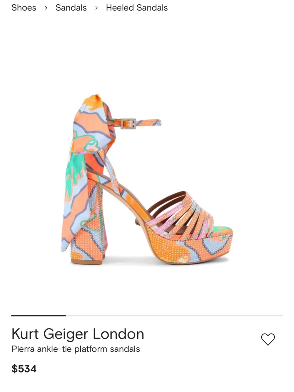 Kurt Geiger Orange Multi Pierra Ankle-Tie Platform Sandals